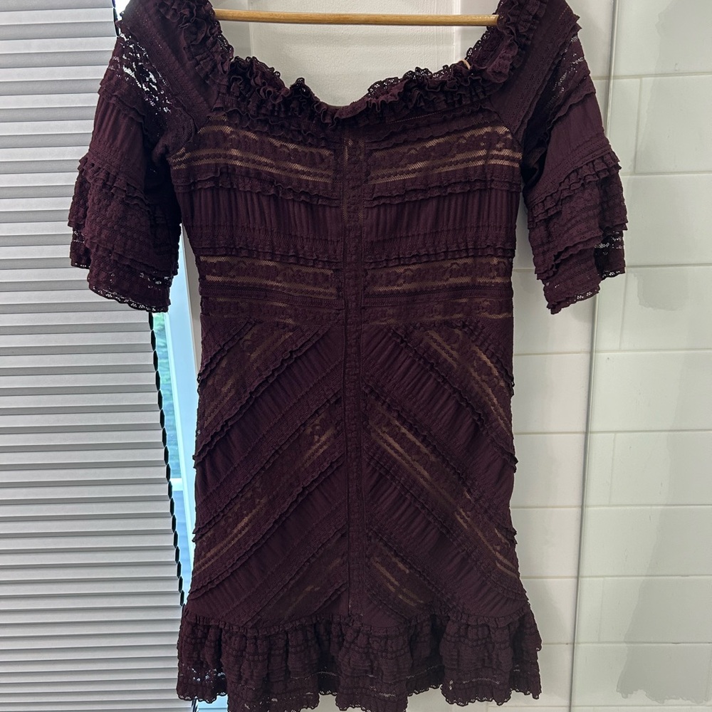 Cinq à Sept Burgundy Lace Dress